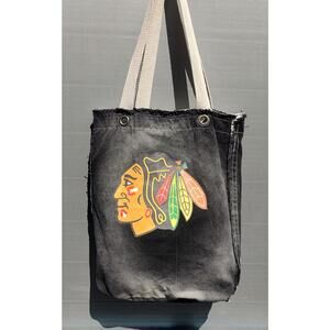 Pro-Fan-Ity - Chicago Blackhawks Acid-wash Black / Gray Denim Small Tote Bag